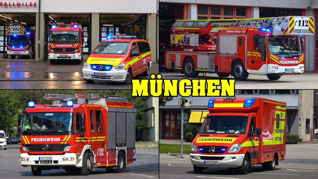 [BERUFSFEUERWEHR MÜNCHEN] - Einsatzfahrten von 9 Feuerwachen, Rettungsdienst & Polizei (16 Minuten)