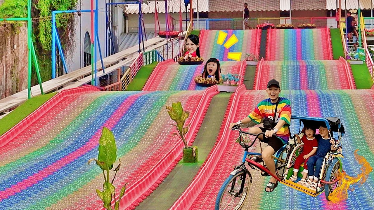 Main Serodotan Donat Perosotan Balon Warna Warni dan Naik Becak Mini - Tempat Bermain Rest Area