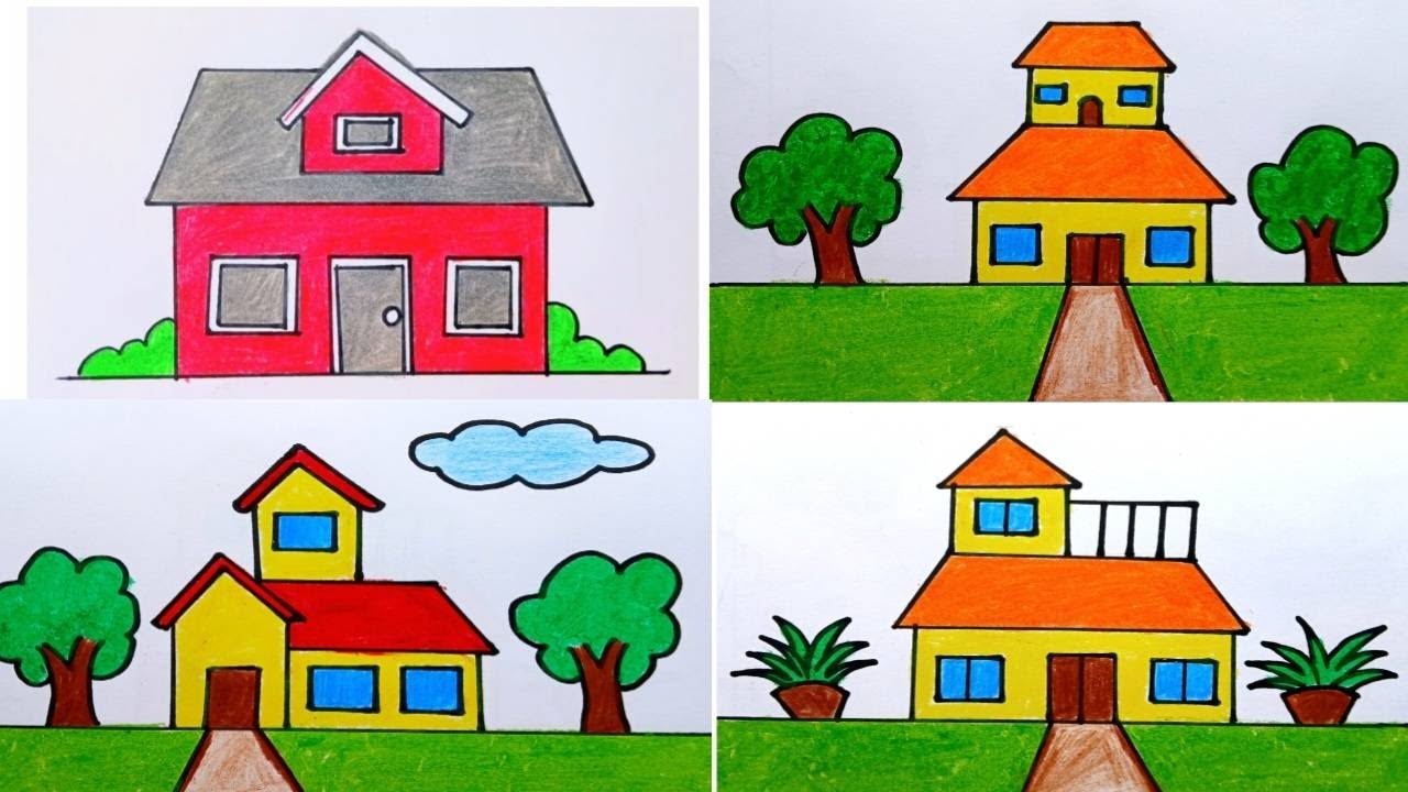 House Drawing / How to Draw a House / House Scenery Drawing Easy Step By Step / Ghar Drawing
