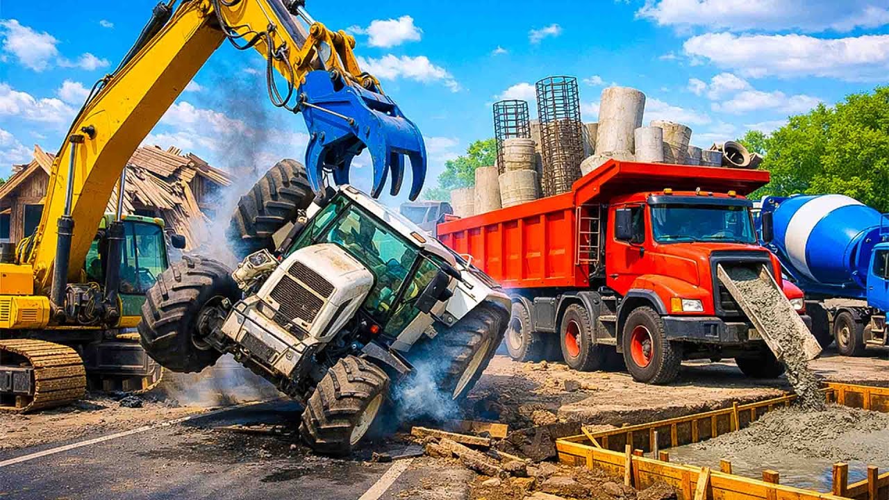 Teamwork on Site🚧🚜Excavator Assists a Flipped Tractor with Dump Truck Support| Vehicles Construction
