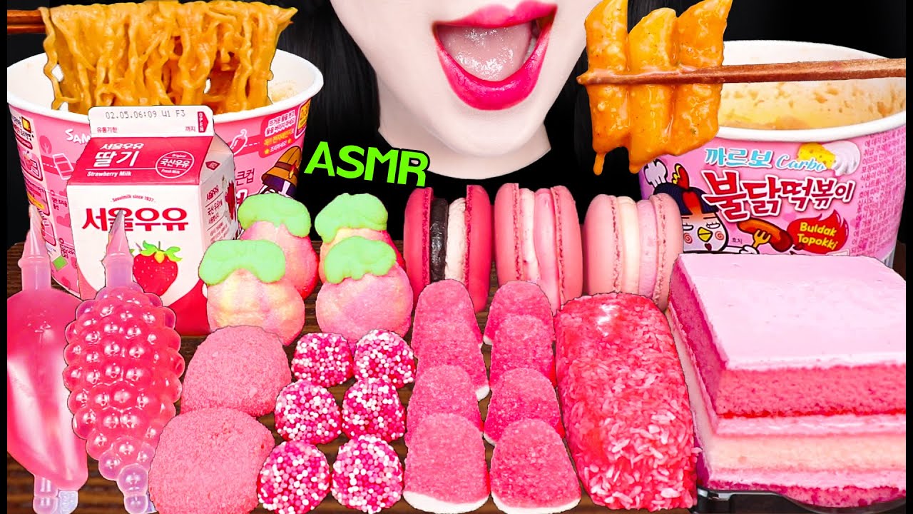 ASMR PINK FOODS *CONVENIENCE STORE, TIKTOK JELLY, CRYSTAL JELLYL GUMMY 핑크 편의점 음식 먹방 MUKBANG