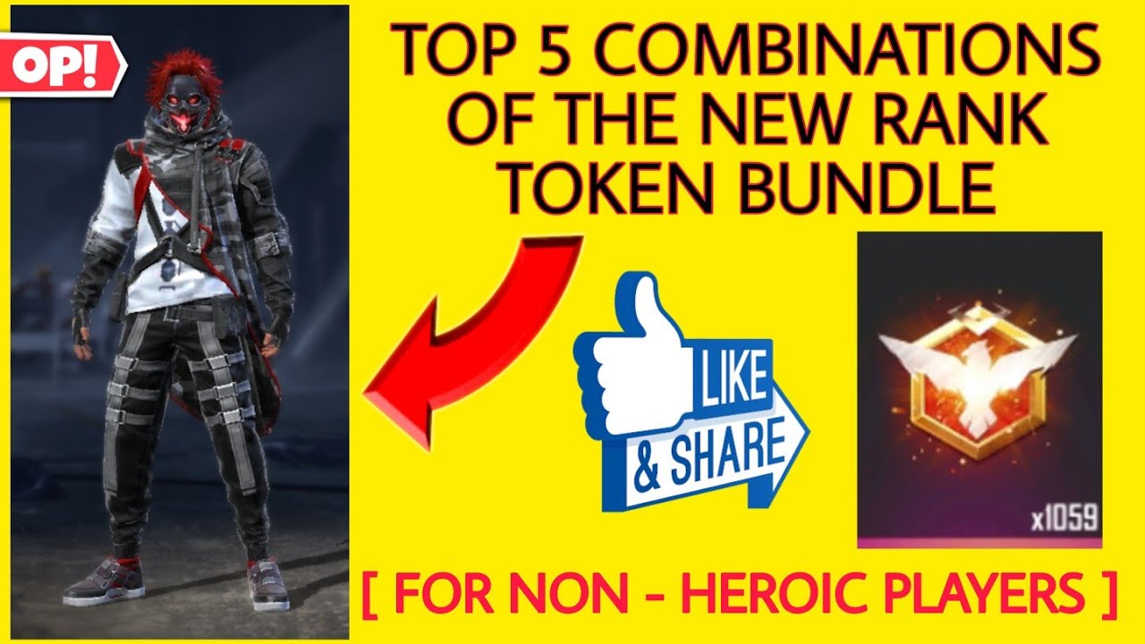 TOP 5 COMBINATIONS WITH THE NEW RANK TOKEN BUNDLE | GARENA FREE FIRE