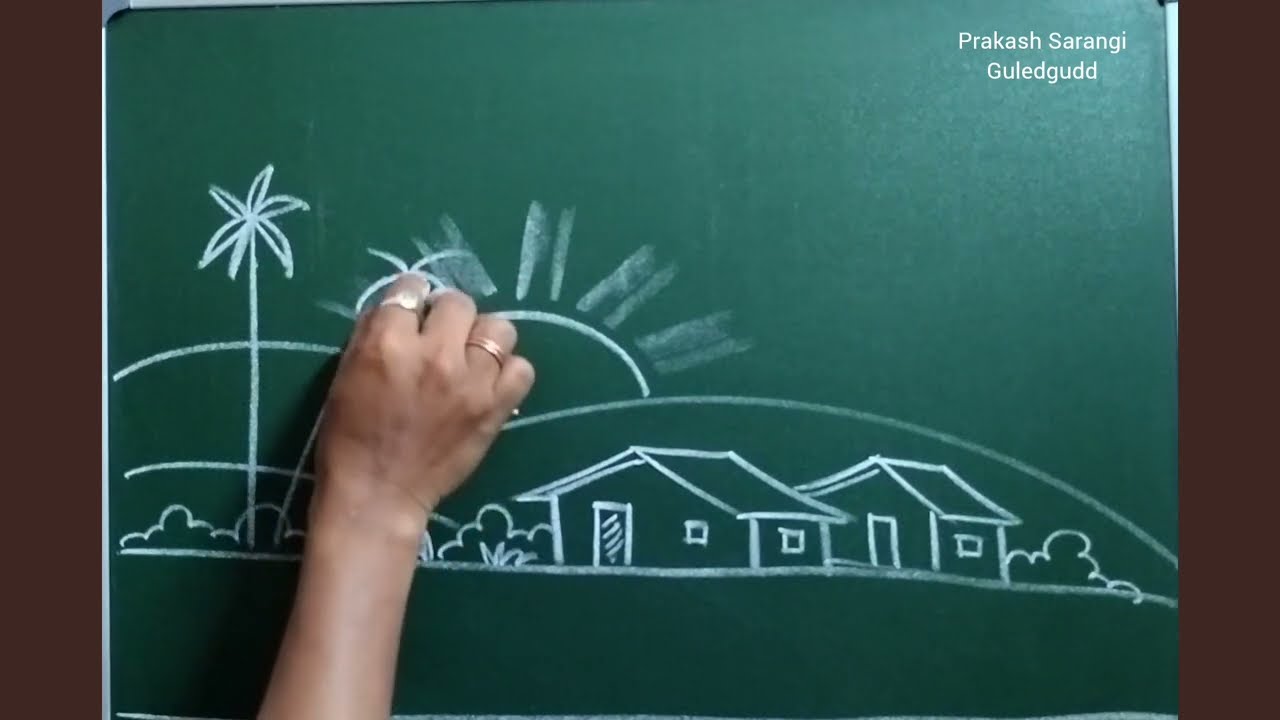 Scenery drawing easy and beautiful | sansad | chalk piece with green board use#viral #trending #art