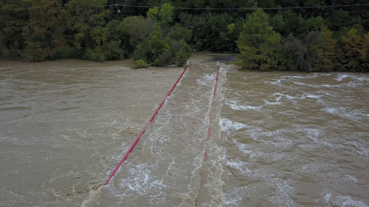 Lower Water Crossing Mansfield Damn Gates Open - SkyDrone ATX