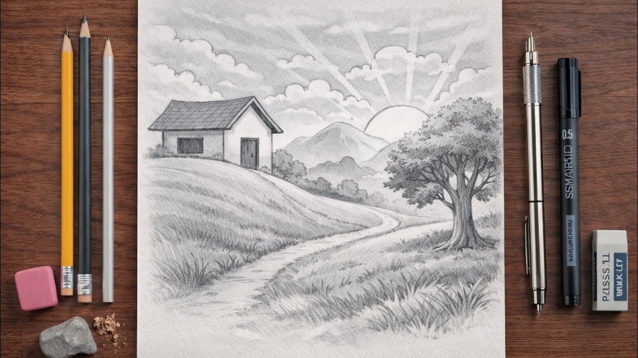 How to Draw Landscapes with Pencil | Step by Step for Beginners