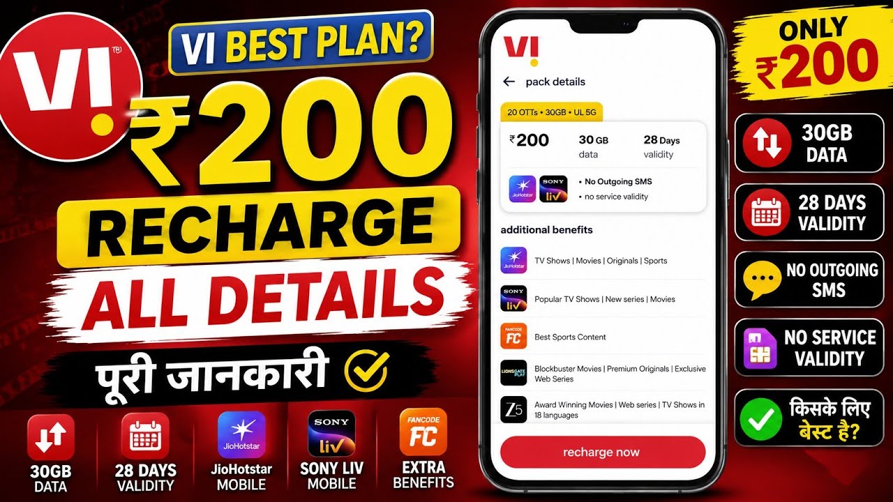 Vi ₹200 Recharge Plan All Details And Validity | Vodafone Idea New Plan ₹200