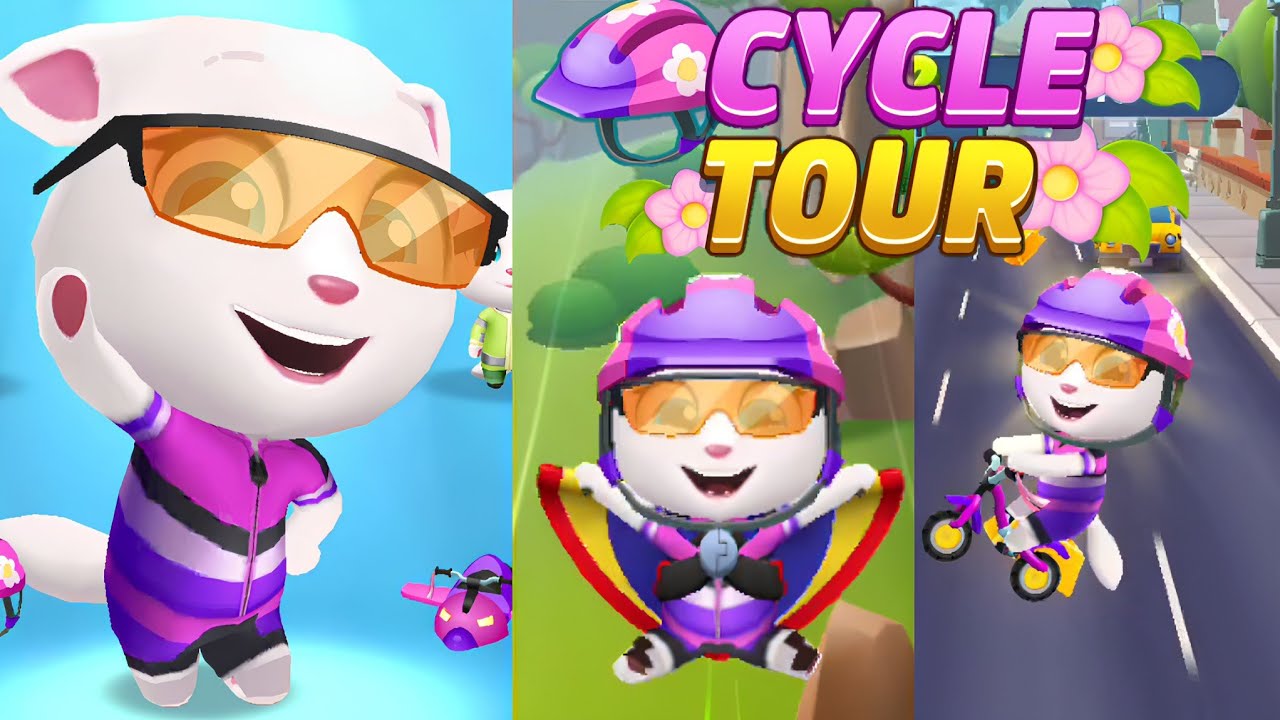 Talking Tom Gold Run Cycle Tour event Cyclist Angela unlocked vs Roy Raccoon Gameplay Android ios