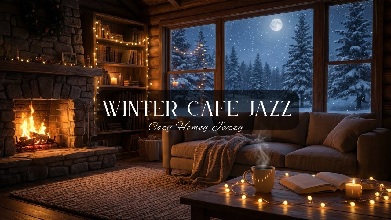 Warm Winter Cabin Jazz ❄️ Soft Jazz & Fireplace Ambience for Study, Work, & Relax
