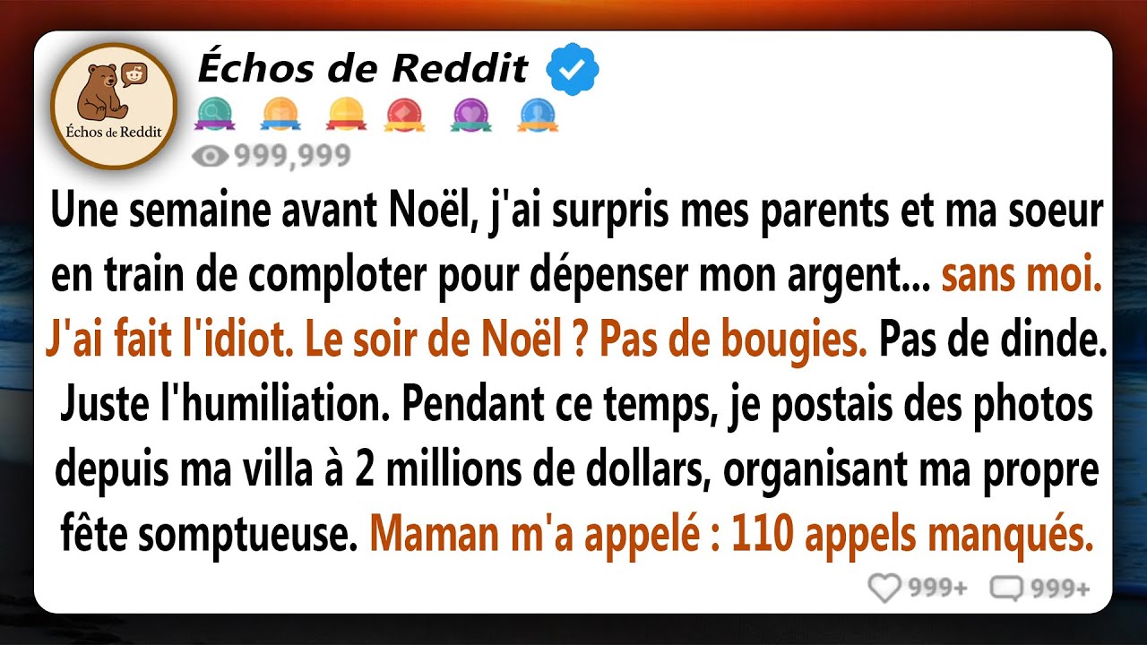 J'ai surpris mes parents en train d'utiliser mon argent pour Noël et je les ai banni - J'ai organisé