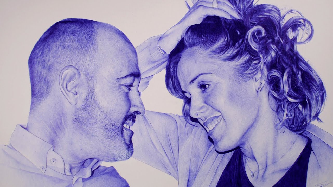 Dibujando a Pedro y Estefanía (Bolígrafo Azul) - Florensi Q.