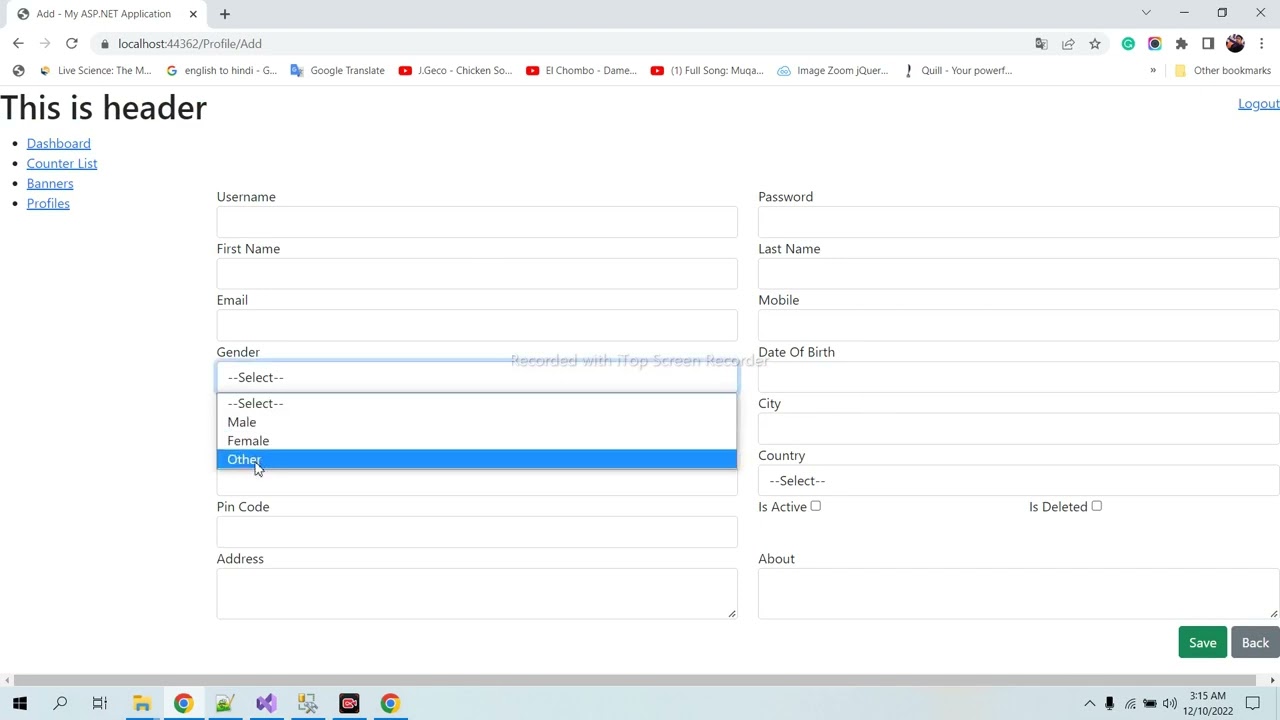 C# MVC Dropdown-2 Static Dropdown Binding using ViewBag, ViewData, TempData
