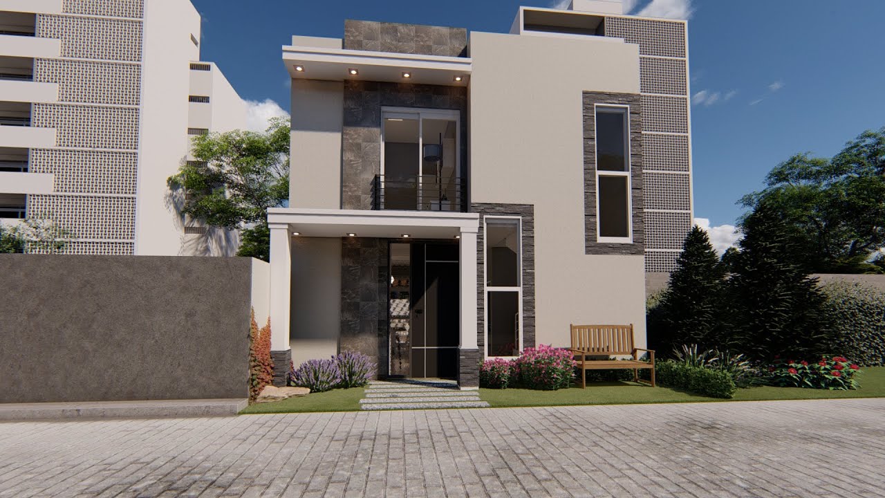 Plano de casa de 3 dormitorios y 2 baños | Casa de 7x8 metros