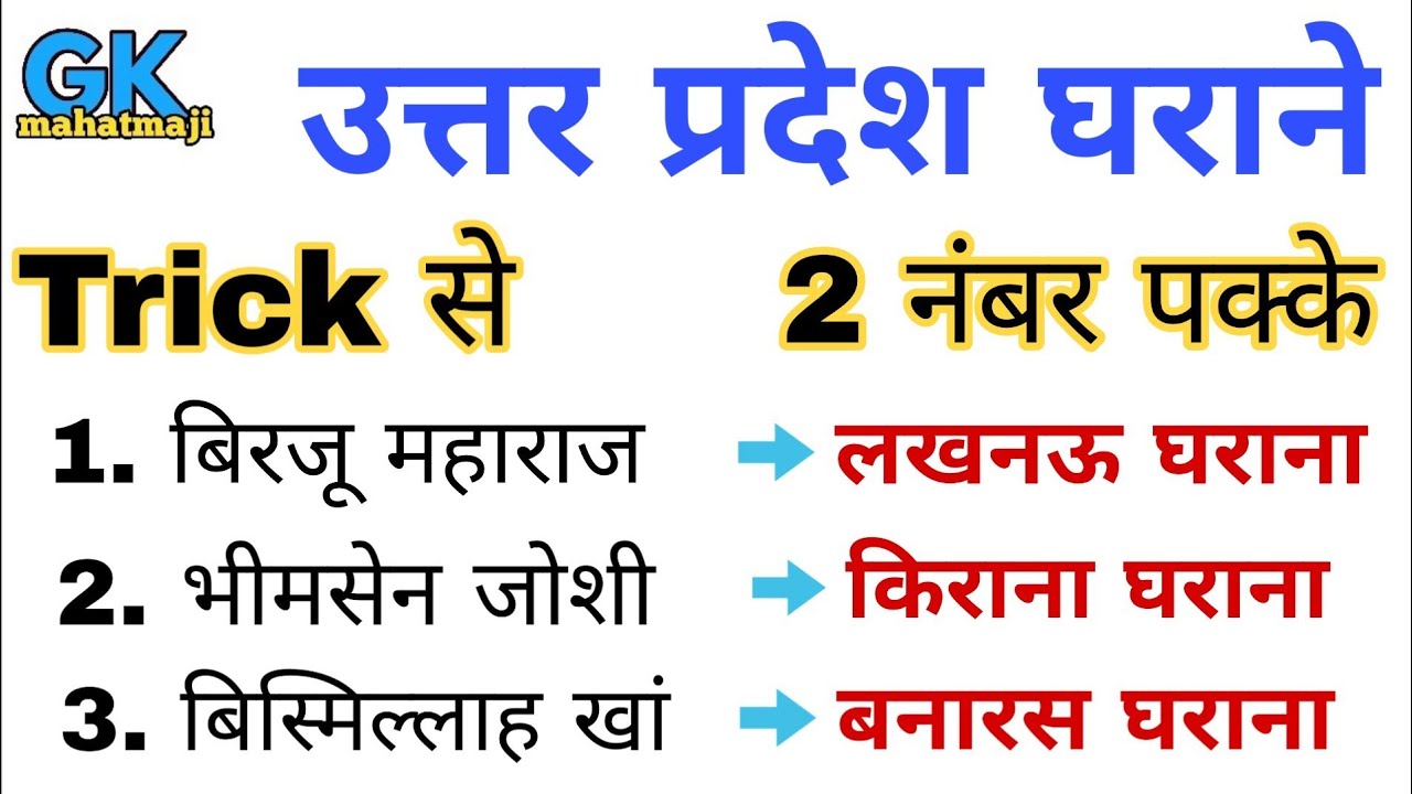 उत्तर प्रदेश घराने ट्रिक से | Uttar Pardesh Gk | Up Special gk | Upp
