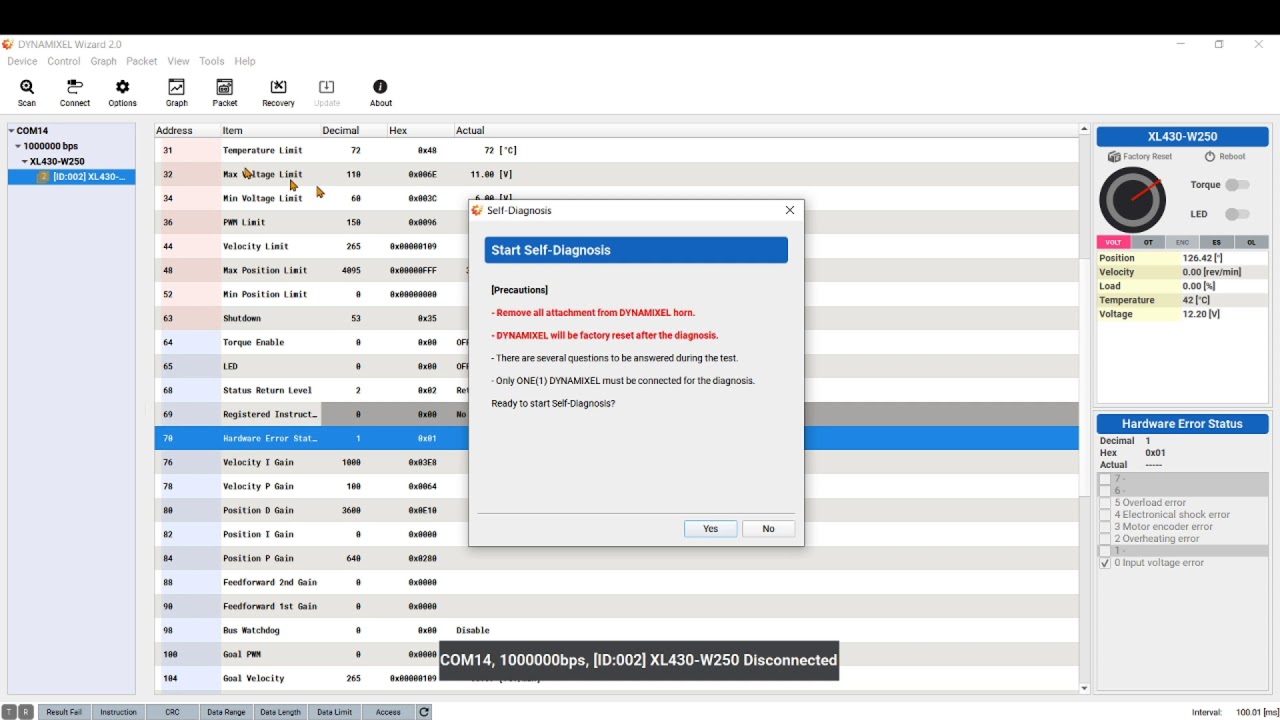 Troubleshooting DYNAMIXEL Shutdowns with Dynamixel Wizard 2.0 Self-Diagnosis