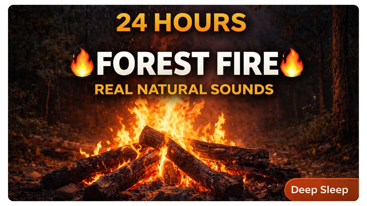 24 Hours Forest Fire Sounds 🔥 Real Campfire & Night Insects | Sleep, Relax, Study | Nature Ambience
