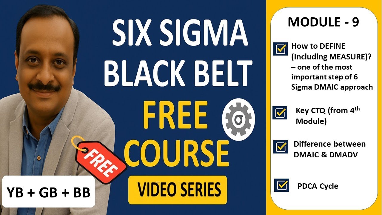 Module 9:  DEFINE, DMAIC vs DMADV & PDCA Cycle | Free Six Sigma Black Belt, Green Belt Course