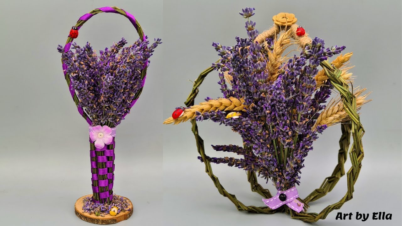 Decoratiuni pentru casa! Cosulete decorative cu aranjament floral din lavanda si grau!
