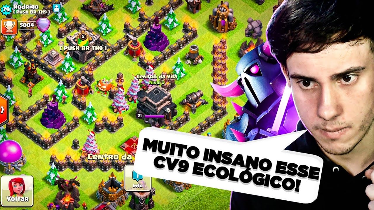 ELE MITOU NO PUSH CV9 ECOLÓGICO E PEGOU LENDÁRIA! CLASH OF CLANS