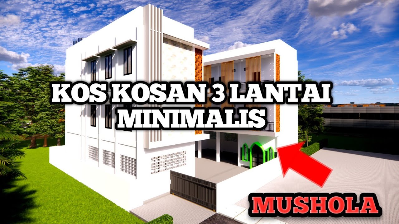DESAIN KOS KOSAN 3 LANTAI MINIMALIS 29 KAMAR, MUSHOLA, TEMPAT PARKIR