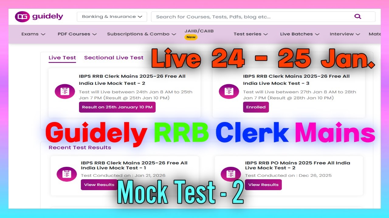 RRB Clerk Live Mock Test Guidely | Guidely Live Mock Test RRB Clerk