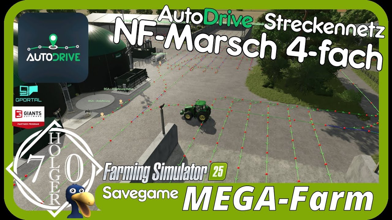 LS25 AutoDrive MEGA Farm Savegame Streckennetz NF Marsch 4 fach
