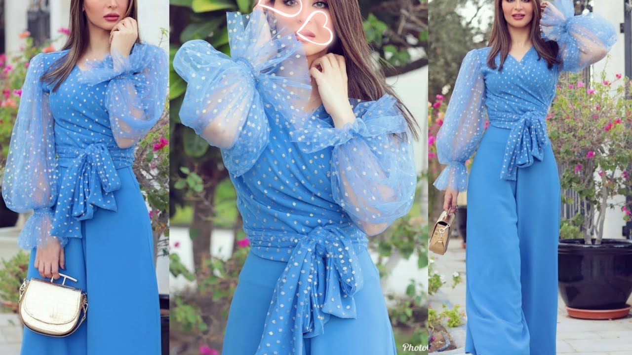 DIY WRAP SHIRT WITH PUFF SLEEVE/HOW TO SEW V NECK BLOUSE OVERLAP TOP WITH BALLON TULLE SLEEVE EASY