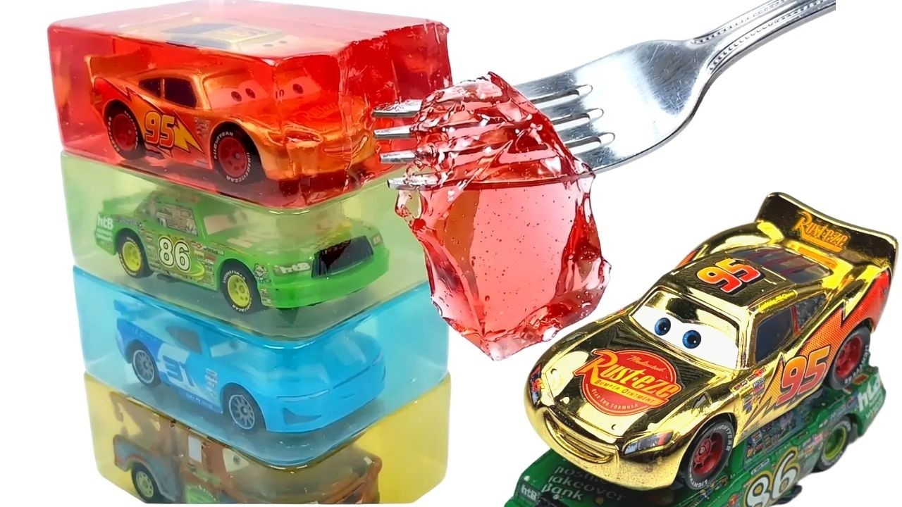 Disney Cars Lightning McQueen 4-Layer Jelly Tower Cutting! (Satisfying Visual ASMR)