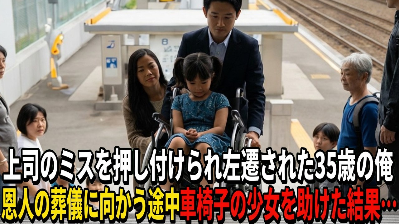 社長の葬儀に向かう駅でエレベーター故障に困る車椅子の少女を助けた俺→遅刻した会場で上司「お前は懲戒解雇だ！」その瞬間「パパ！この人だよ！」上司は顔面蒼白でガタガタ震えだし…【感動する話】