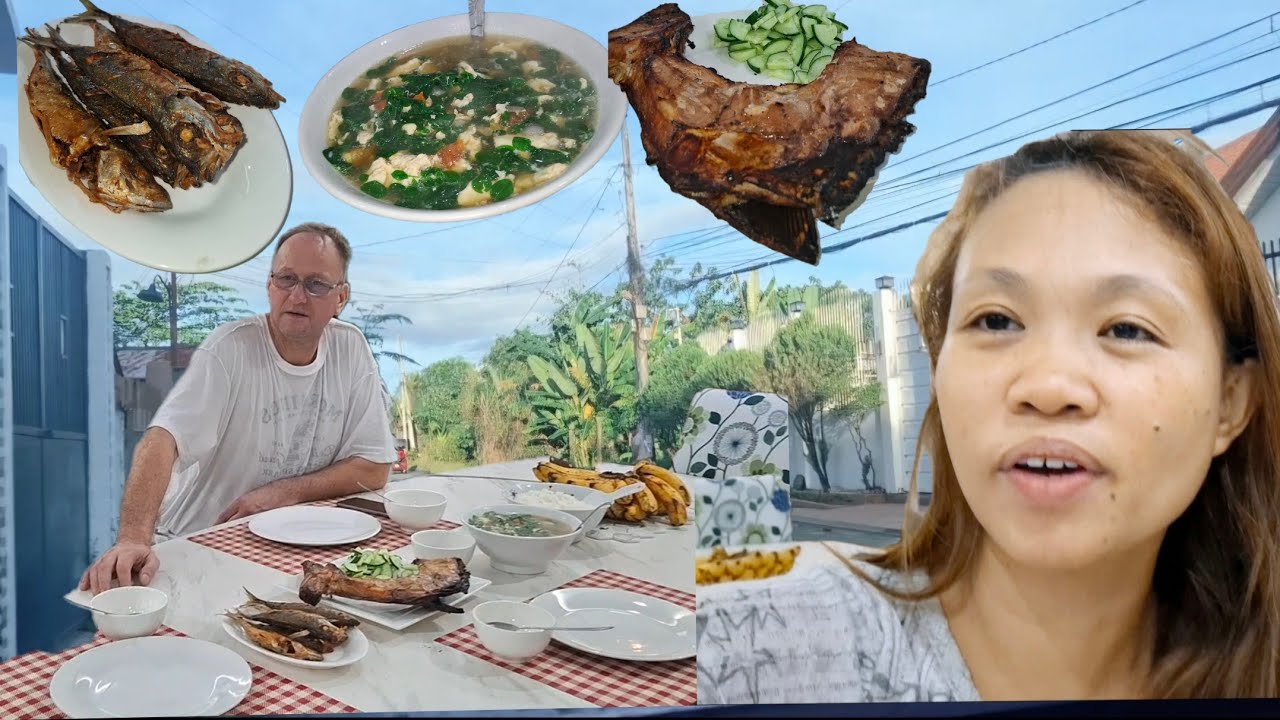 Egg soup w/ moringga, tuna grilled and big-eyed scad fried for Dinner