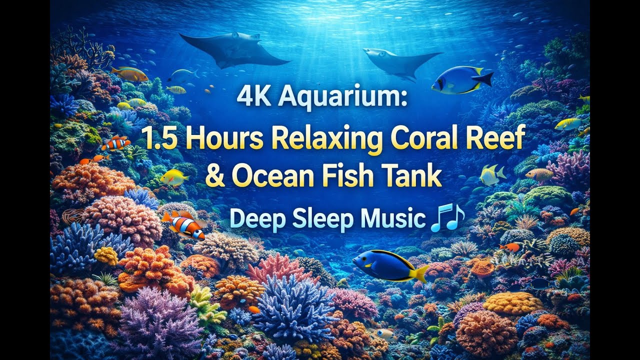 4K Aquarium: 1,5 Hours Relaxing Coral Reef & Ocean Fish Tank | Deep Sleep Music 🌊🐠
