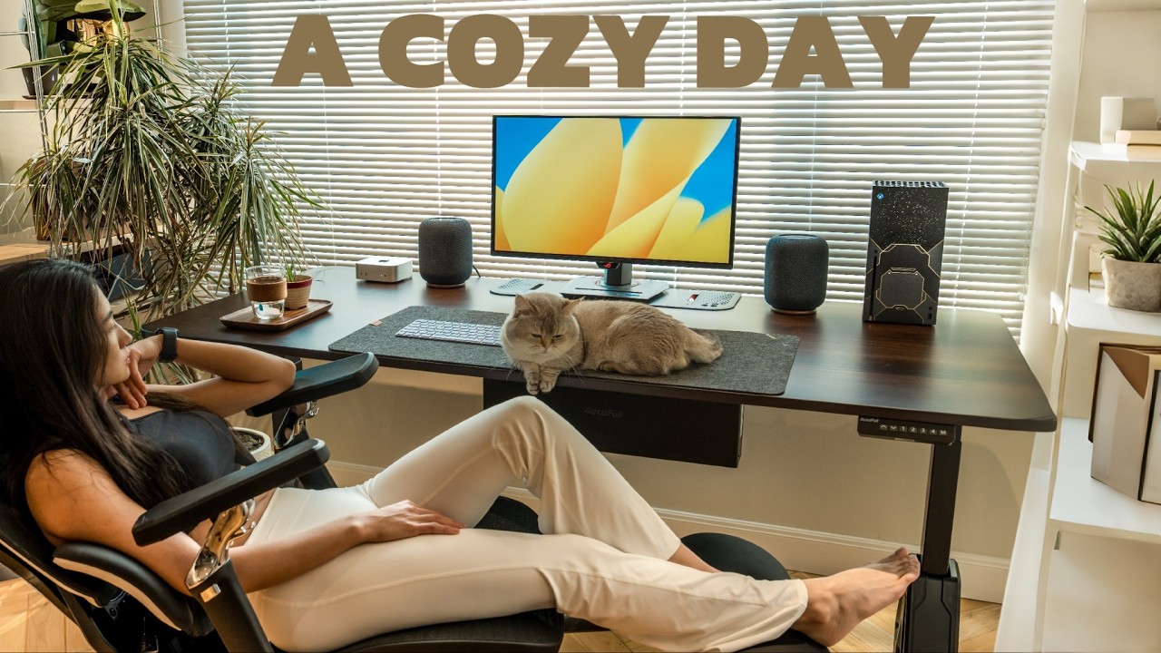 A Cozy Day Routine: My Dream WFH Desk Setup🪵Solid Wood Zero Cable Mess｜Aesthetic & Minimalist Vlog🐈