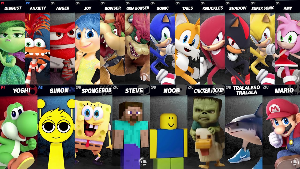 Sonic vs Mario vs Tralalero Tralala vs Chicken Jockey vs Sprunki | Super Smash Bros Ultimate