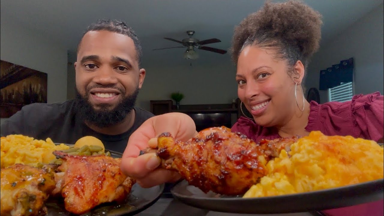 BBQ Chicken, Macaroni and Cheese, and Green Beans with Potatoes. #mukbang #eatingshow #asmr #foodie