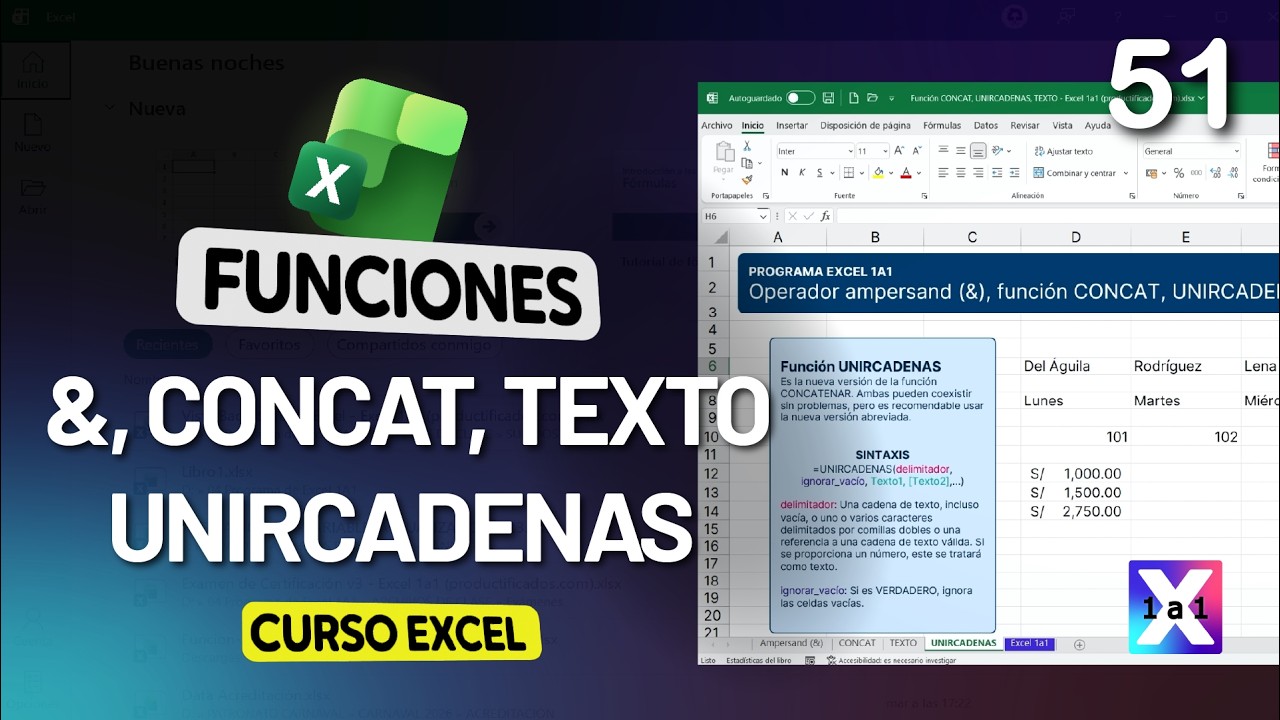 51 | Unir texto en Excel: &, CONCAT, UNIRCADENAS y TEXTO - 👑Curso Premium 2026