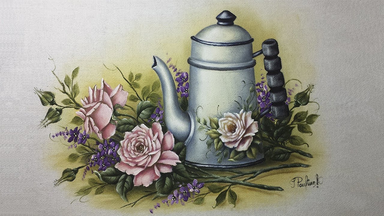 Como Pintar Bule Esmaltado com Rosas - Part 2