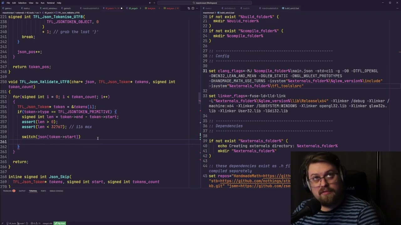 Multiplatform C game engine from scratch | Masstronaut - Day 23 [JSON debugging]
