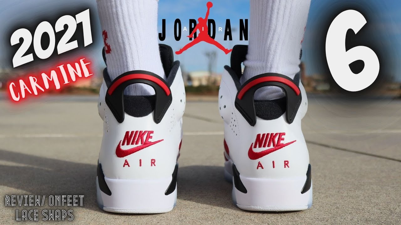 ПРЕДВАРИТЕЛЬНЫЙ ВЗГЛЯД!! ОБЗОР КРОССОВОК JORDAN 6 CARMINE 2021 ГОДА И НОГИ С ЗАМЕНОЙ ШНУРКОВ!!
