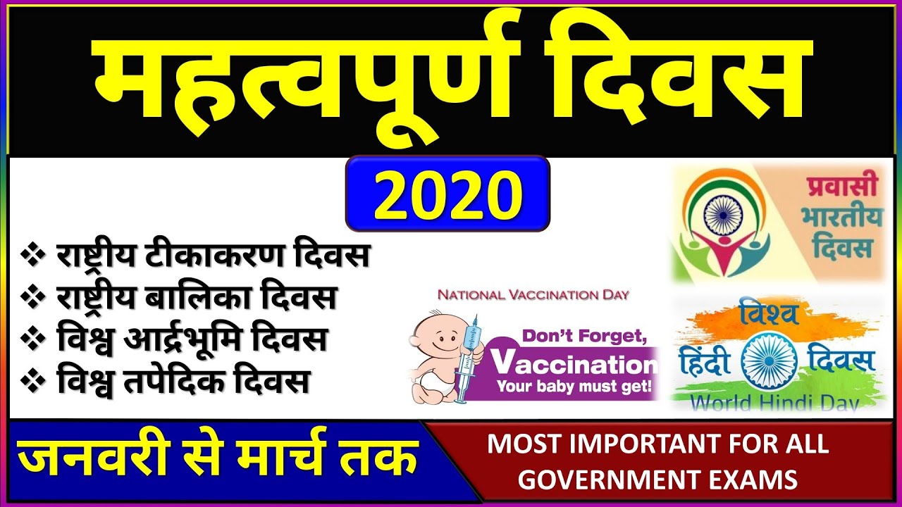 Important Days and Theme 2020 | महत्वपूर्ण दिवस करेंट अफेयर्स 2020 । Current Affairs ntpc, group d