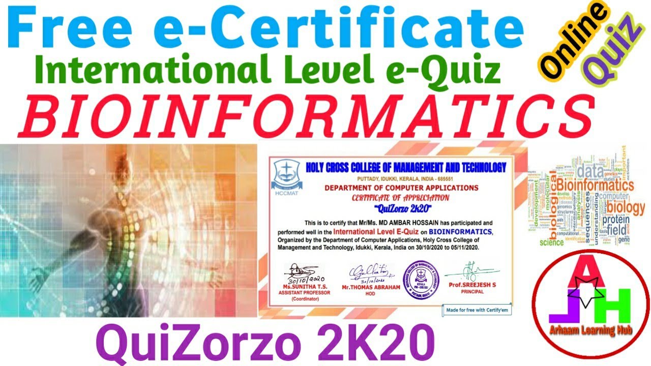 Bioinformatics Quiz | International Level E-Quiz on Bioinformatics | Online Quiz Certificate