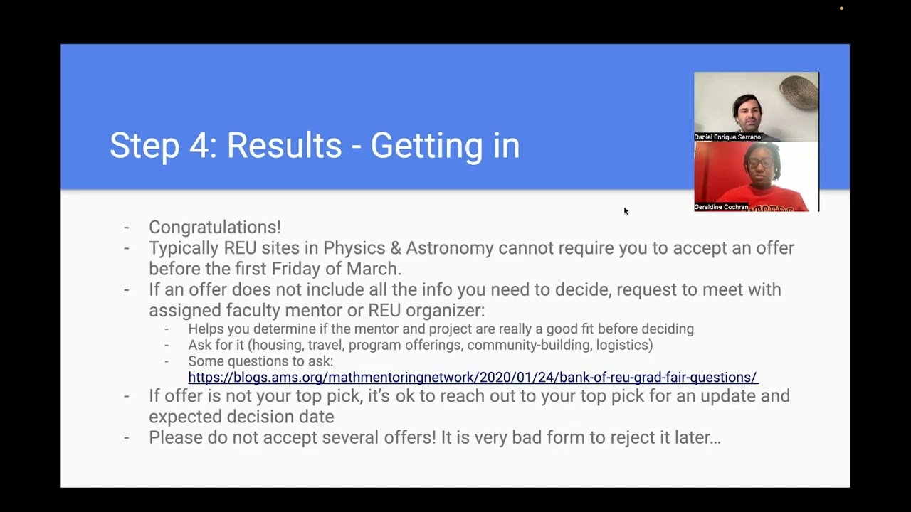 Undergrad Research Opportunities (REUs): Handling Acceptances and Rejections