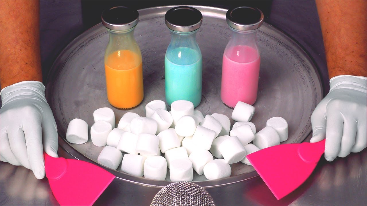 Marshmallow Ice Cream - how to make Haribo Marshmello to rolled fried Candy Ice Cream Rolls | ASMR
