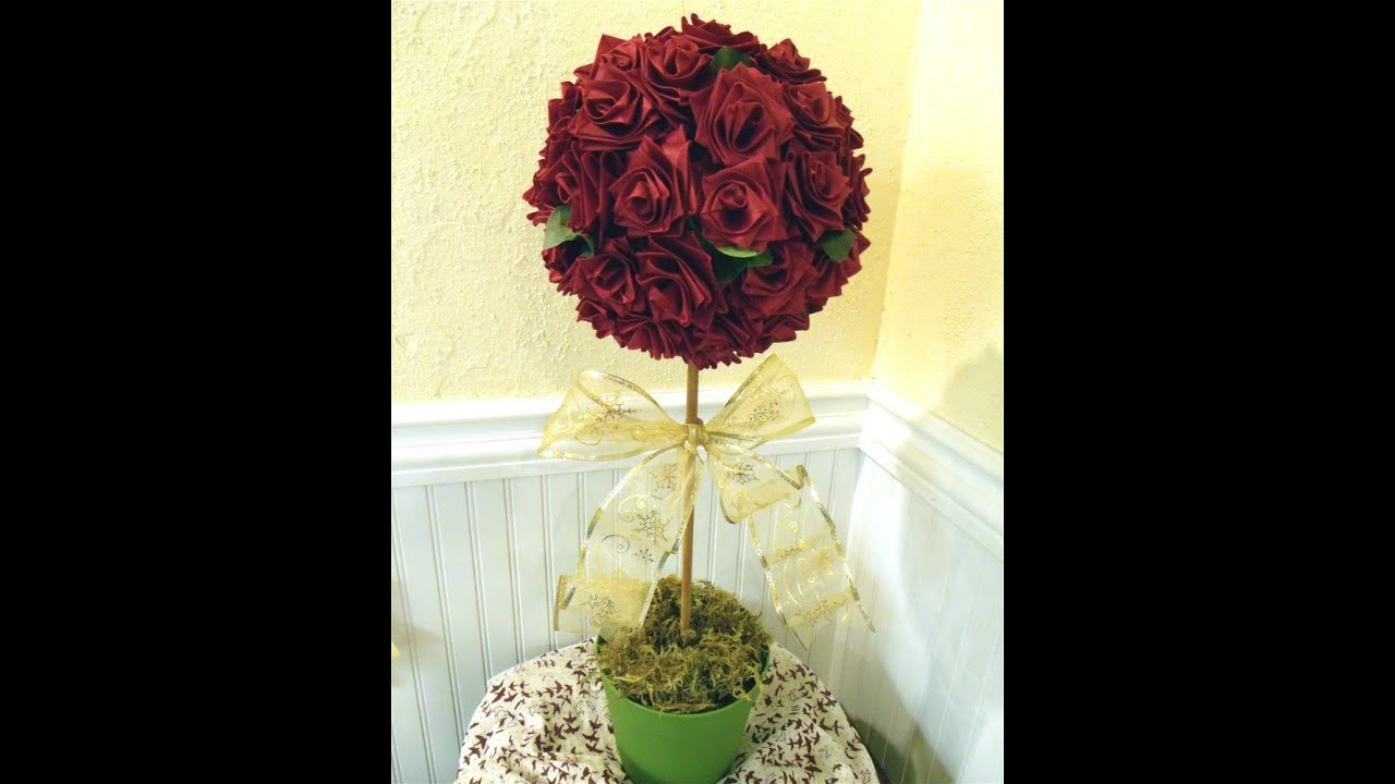 Make a topiary tree with ribbon roses, Valentine decoration