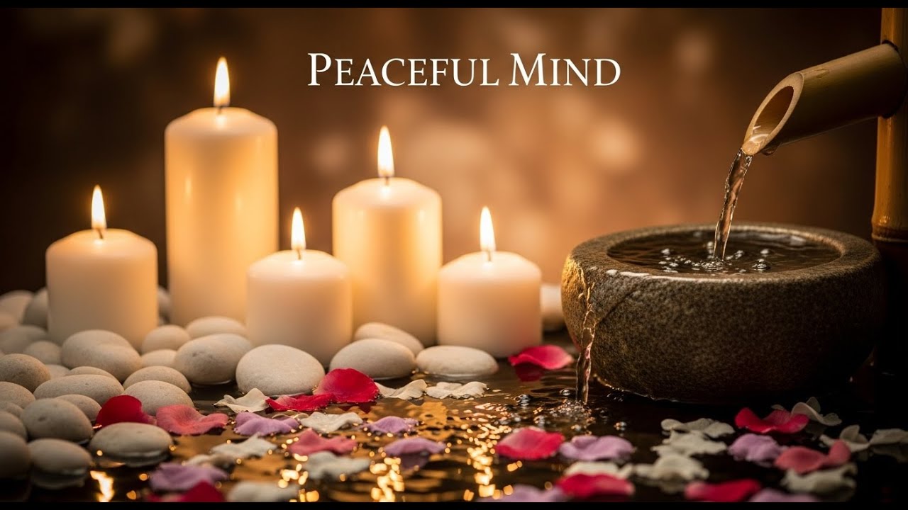 Calming Zen Mountain Retreat Bamboo Fountain and Candle Glow for Deep Sleep Meditation and Peace