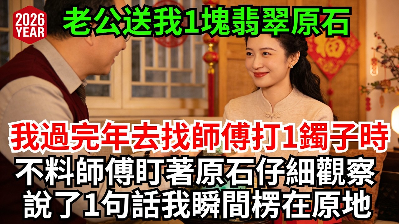 老公送我1塊翡翠原石當新年禮物，我過完年去找師傅打1鐲子時，不料師傅盯著原石仔細觀察，說了1句話我瞬間楞在原地，當晚直接帶兒子離開!#完結故事#情感故事#爽文#婆媳關系#家庭生活#故事頻道#故事分享