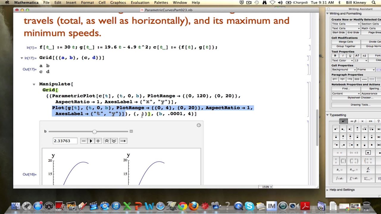 Parametric Curves, Part 23 (Modeling the trajectory of a ball (a "projectile"), Part 2)