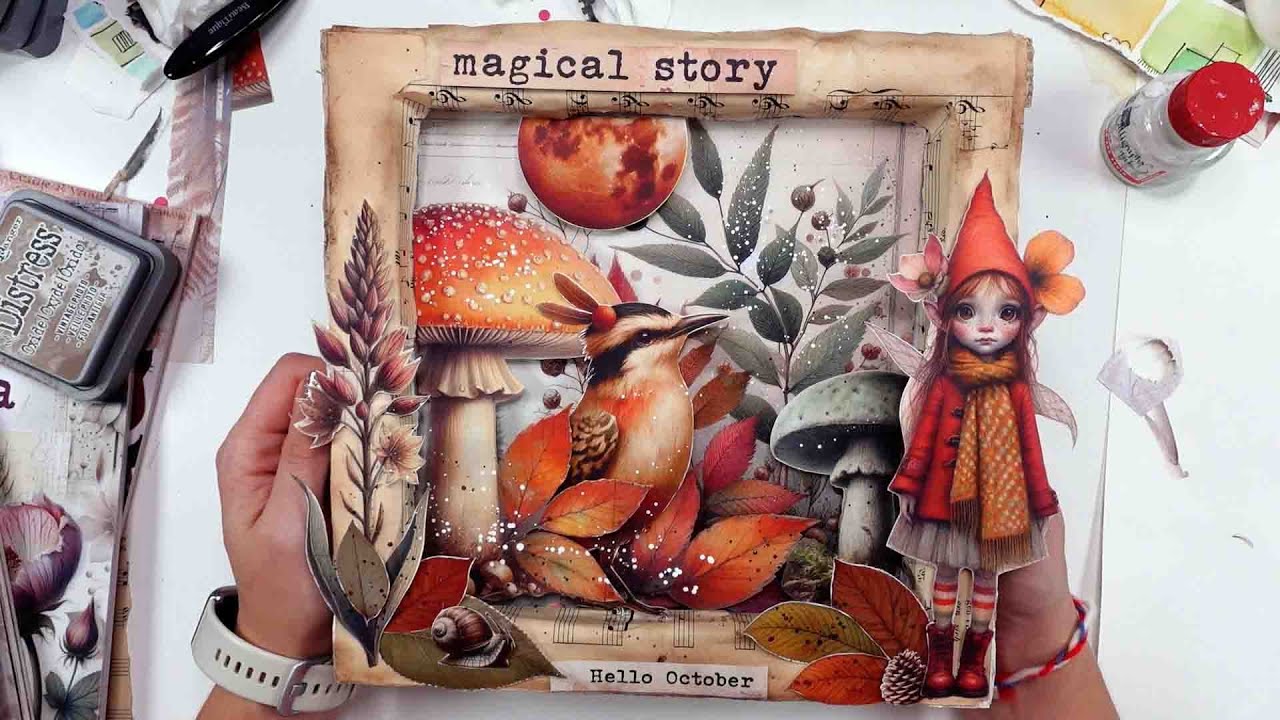 🍂🍁 CARDBOARD Art ? How to make an Autumn Shadow Box #maremicollagebooks