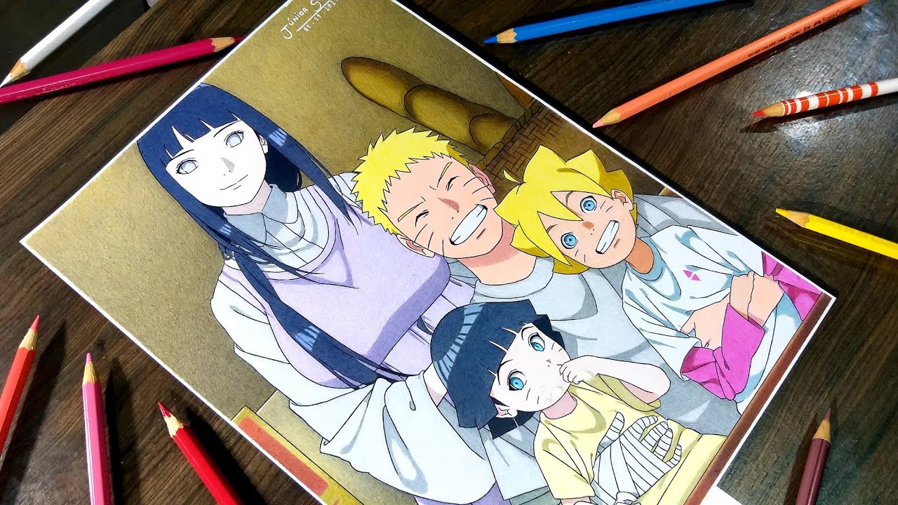 Speed drawing - Naruto, Hinata, Boruto, Himawari (Família Naruto)