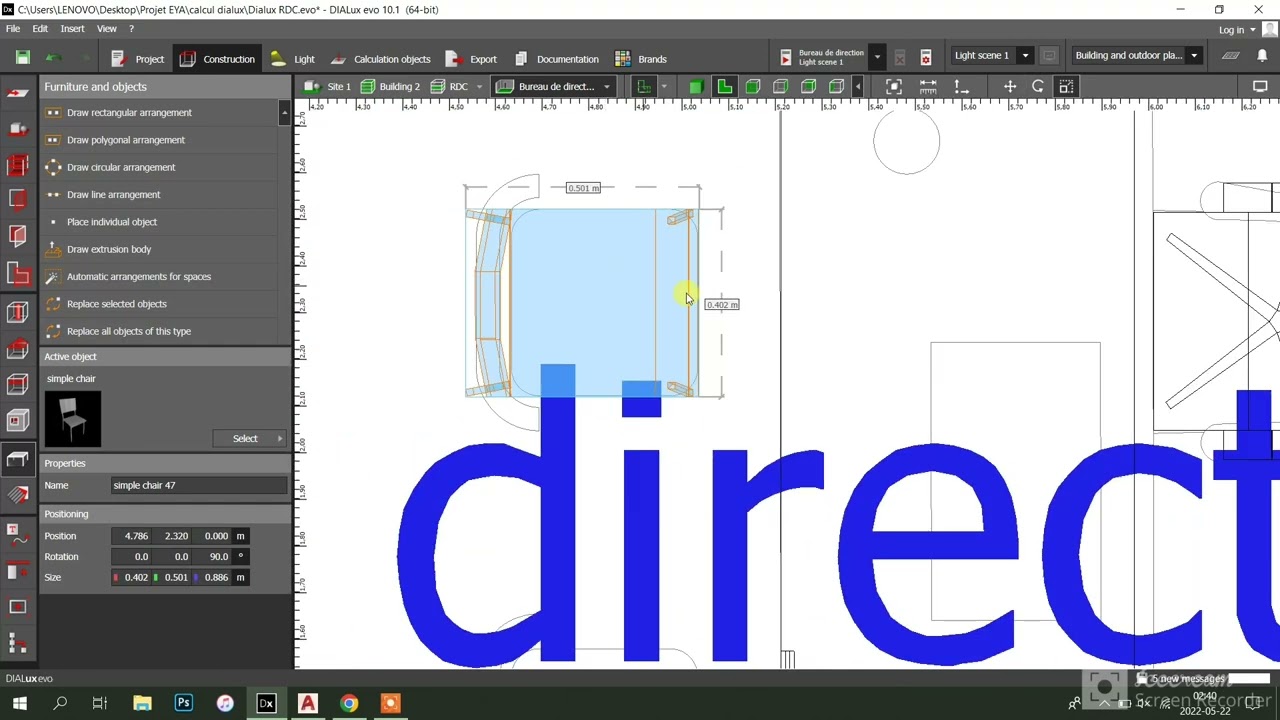 Dialux ; Crée un bureau et calcul d'éclairage avec des étapes faciles