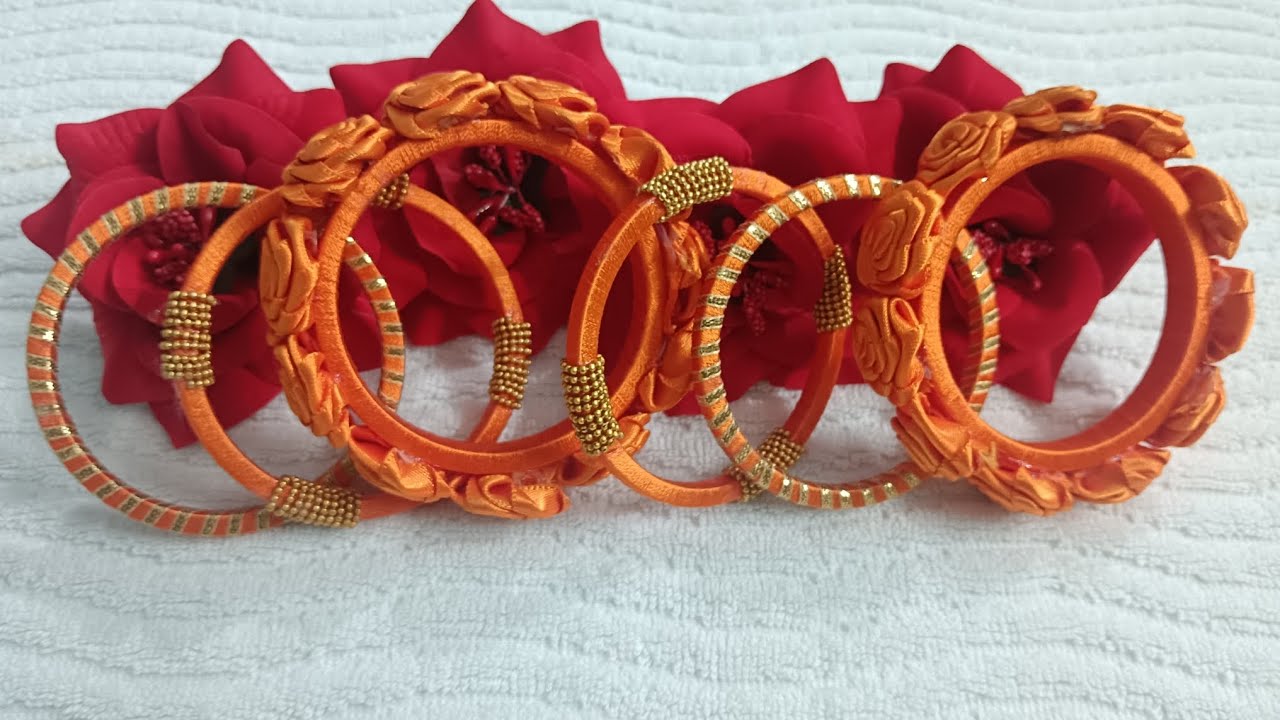 Beautiful Silk Thread Bangles Set With Floral, Gotta Patti & Ball Chain Design #handmade #diy #art 