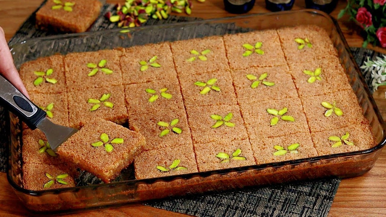 ألذ صينية بسبوسة لون وطعم خرافي وقوام مظبوط👌🏻